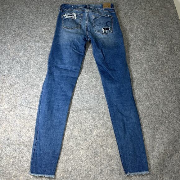 American Eagle Jeans Womens 6 X-long Distressed Raw Hem Blue Skinny Stretch - Picture 9 of 9